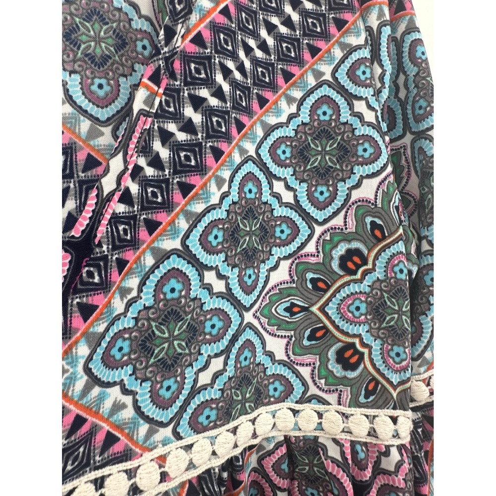 Altar'd State Womens Blue Pink Geometric Bell Sleeve Boho Mini Dress M Festival - Picture 11 of 11